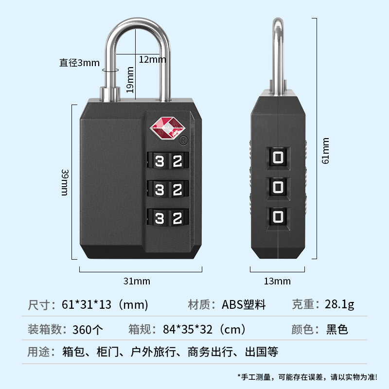 3-DIGIT TSA customs code lock